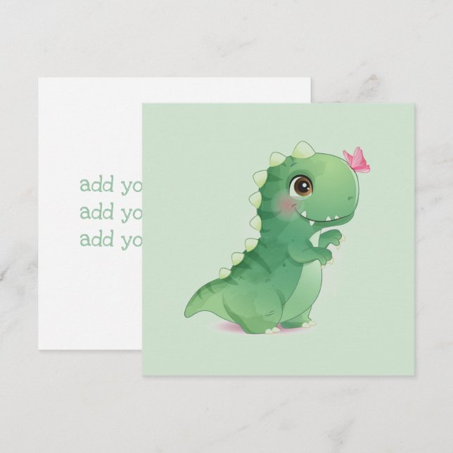 FLASKKORT: BABY DINOSAUR - MED TEXT INBJUDNINGAR (Fram/baksida)