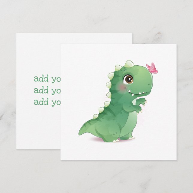 FLASKKORT: BABY DINOSAUR - MED TEXT INBJUDNINGAR (Fram/baksida)