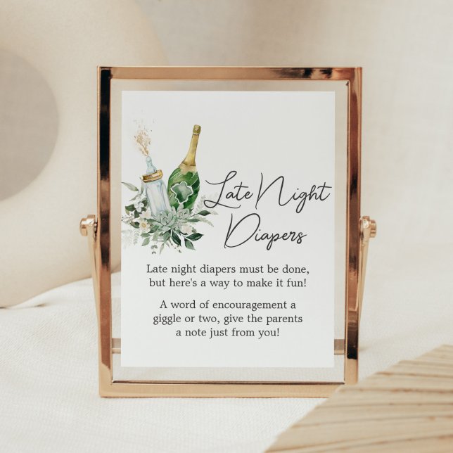 Flaskor Babykläder för sent på natten Poster (Poppin' Baby Bottles Baby Shower Late Night Diapers Sign )