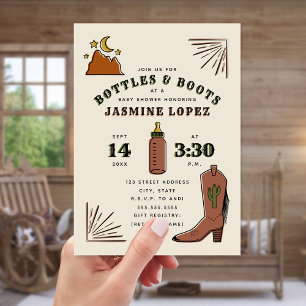 Flaskor & Boots Cactus Måne Cowboy Baby Shower Inbjudningar