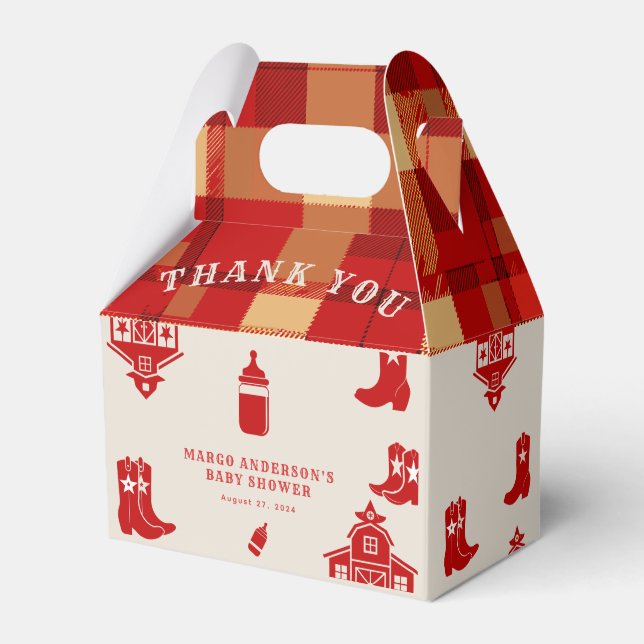 Flaskor & Boots Cowboy Retro Red Baby Shower Presentaskar (Framsidan Sidan)