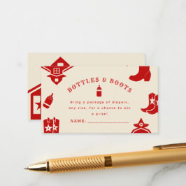 Flaskor & Boots Cowboy Retro Red Baby Shower Tilläggskort