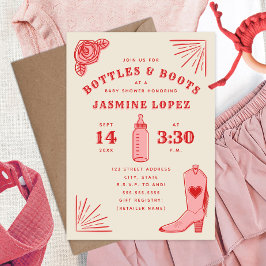 Flaskor & Boots Cowgirl Baby Shower Inbjudningar