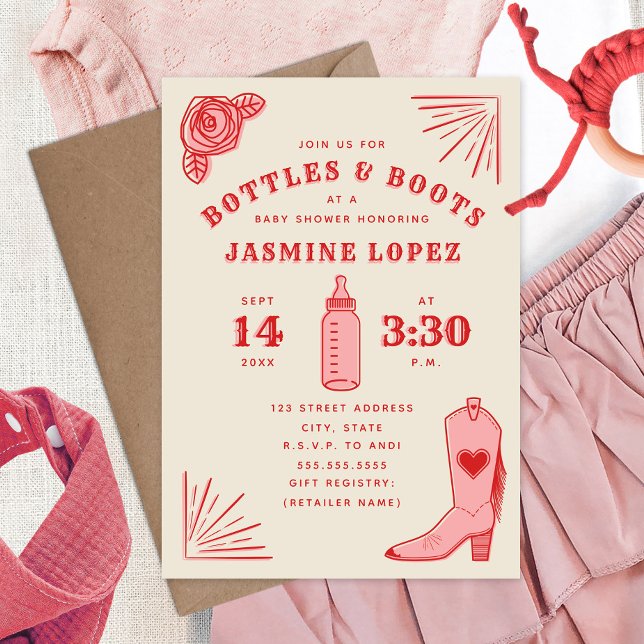 Flaskor & Boots Cowgirl Baby Shower Inbjudningar (Skapare uppladdad)