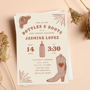 Flaskor & Boots Cowgirl Baby Shower Terracotta Tan Inbjudningar