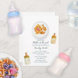 Flaskor + Brunch Chicken + Waffle Baby Shower Inbjudningar