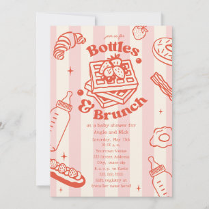 Flaskor & Brunch Doodle Rosa Girl Baby Shower Inbjudningar