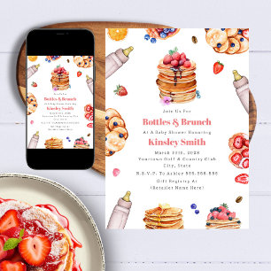 Flaskor Brunch Girl Baby Shower Pancake Breakfast Inbjudningar
