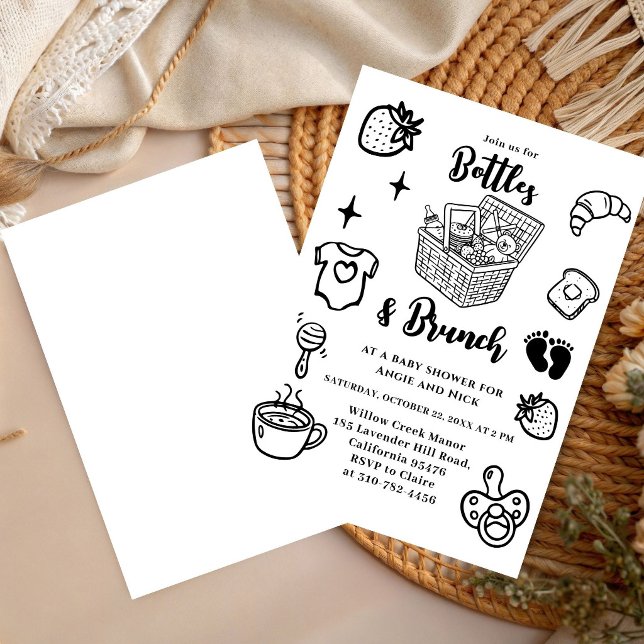 Flaskor & Brunch Klottra Svart Pojke Baby Shower Inbjudningar (Skapare uppladdad)