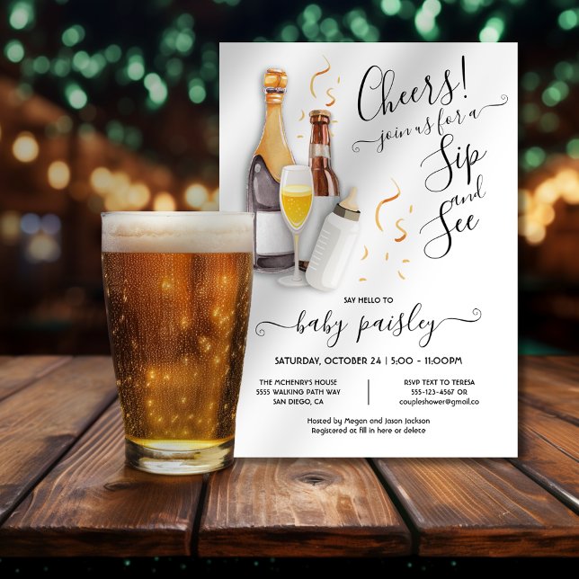 Flaskor och Beer Baby Shower Sip & See Inbjudningar (Skapare uppladdad)