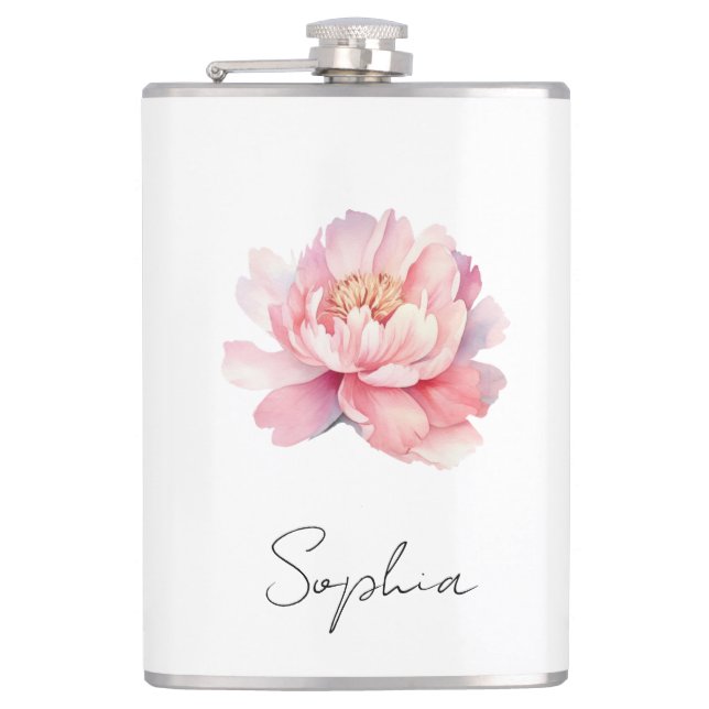 Flasque personnalisée Pivoine Aquarelle Rose  Fickplunta (Framsidan)