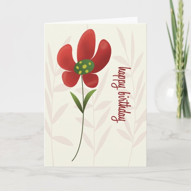 Flat Art Solo Flower Birthday Card Kort (Framsida)