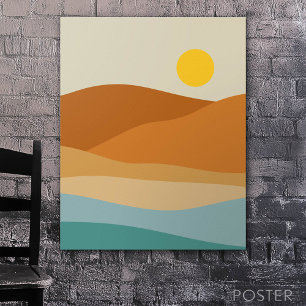 Flat Boho Abstrakt Ligcape Sunset and Mountains Poster