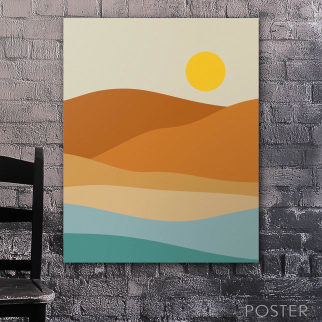Flat Boho Abstrakt Ligcape Sunset and Mountains Poster (Custom Poster)