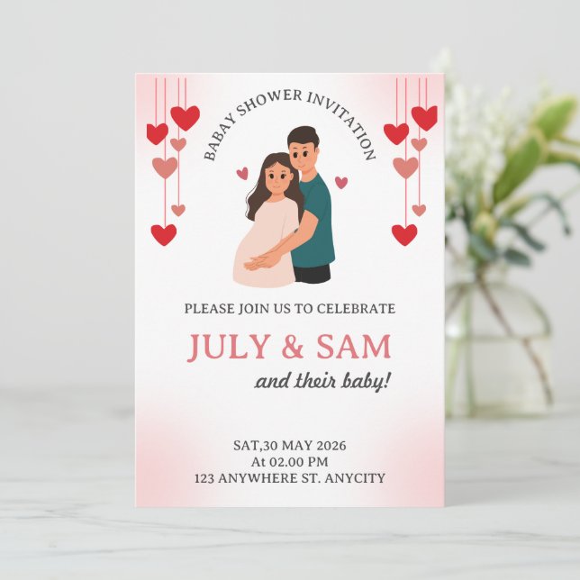 Flat Card- baby shower card invitation (Stående Fram)