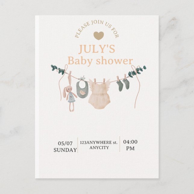 Flat Card BABY SHOWER Helg Vykort (Framsida)