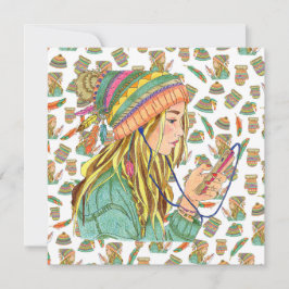 Flat Card Boho Hat Girl Julkort