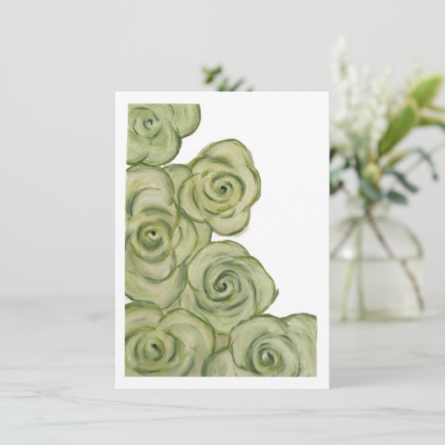 Flat Card of Green and White tinted roses Julkort (Stående Fram)