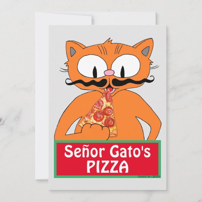 Flat Card - Señor Gatos Pizza Funny Mustache Cat (Framsida)