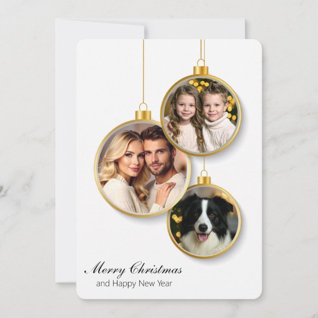 Flat Christmas Card with Family Photo Ornaments Tack Kort (Framsida)