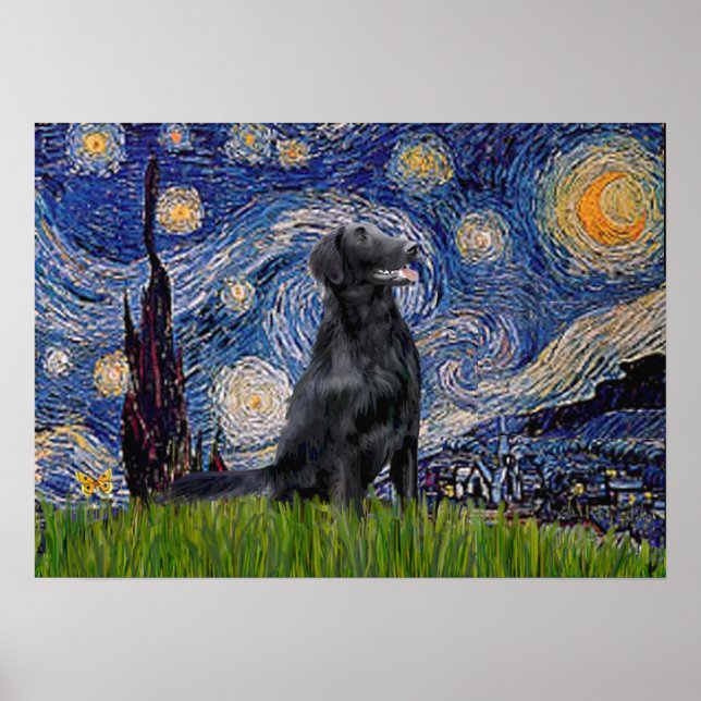 Flat Coated Retriever 1 - Stjärnklar natt Poster (Framsidan)
