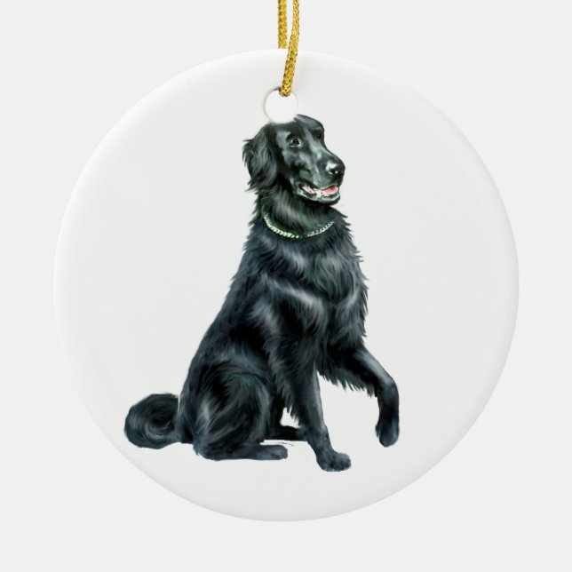 Flat Coated Retriever (A) Julgransprydnad Keramik (Framsidan)