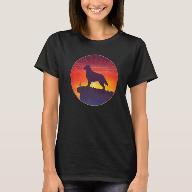 Flat Coated Retriever Hund Solnedgång T Shirt (Framsida)