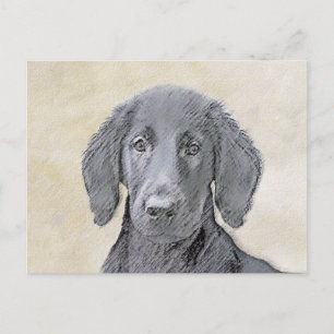 Flat-Coated Retriever-målning - Original hundkonst Vykort