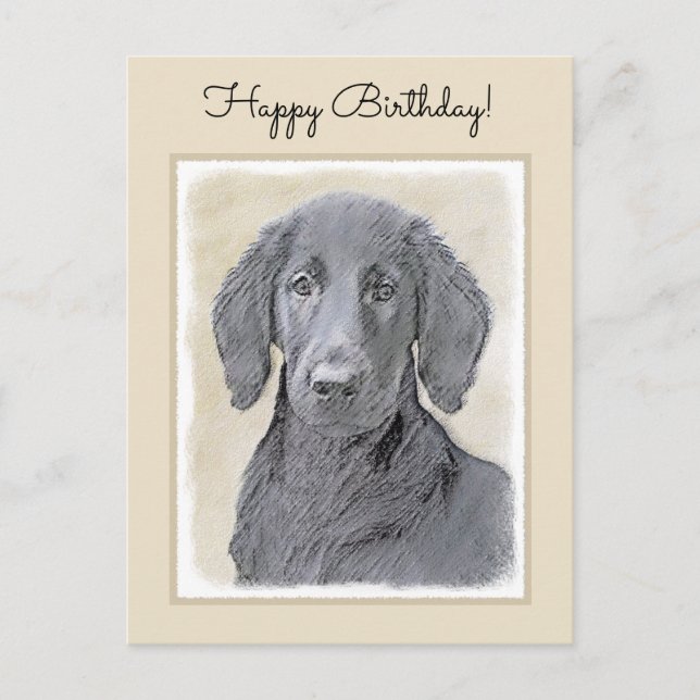 Flat-Coated Retriever-målning - Original hundkonst Vykort (Framsida)