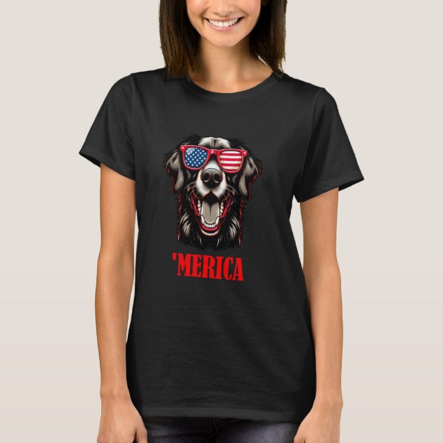 Flat-coated Retriever Merica 4 juli T Shirt (Framsida)