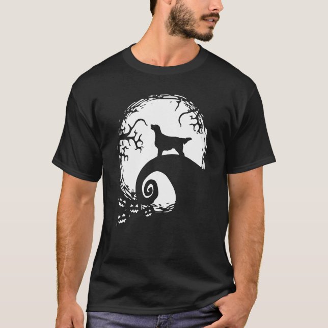 Flat Coated Retriever Och Månad Halloween T Shirt (Framsida)