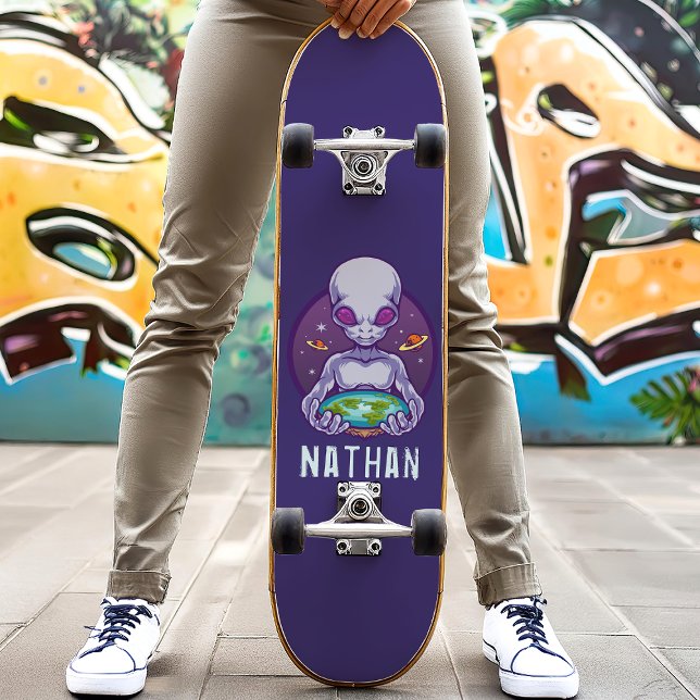 Flat Earth Alien Personlig Namn Mini Skateboard Bräda 18,5 Cm (Skapare uppladdad)