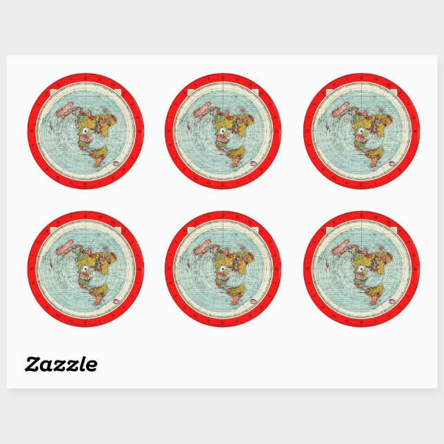 Flat Earth Azimuthal Projection Karta Sticker Runt Klistermärke (Ark)