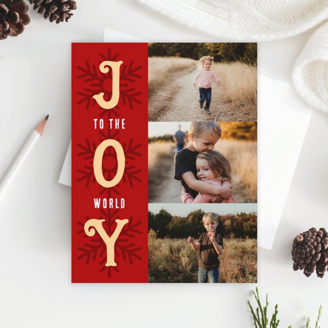 Flat Helgdag Photo Collage Card - Joy to World Julkort (Skapare uppladdad)