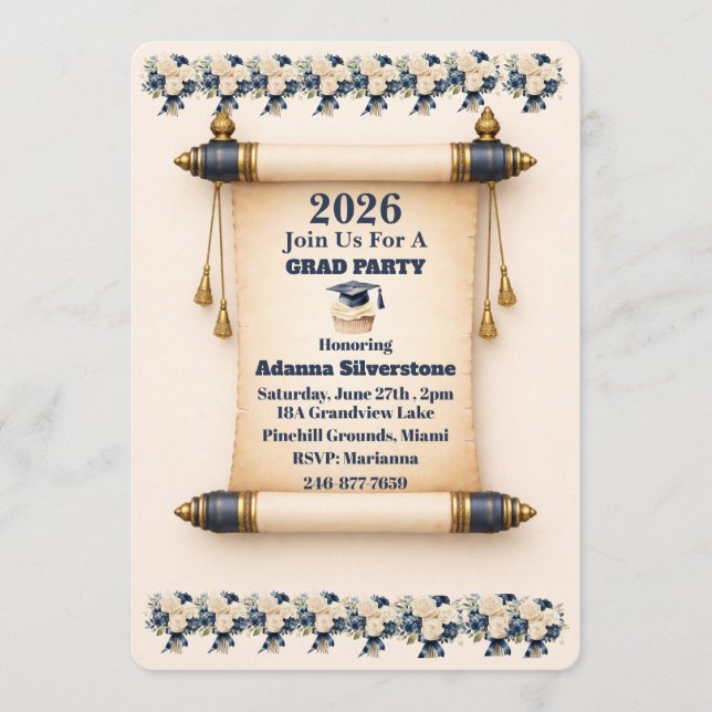 Flat Holiday Card- Editable Scroll Grad Invitation Julkort (Framsida)