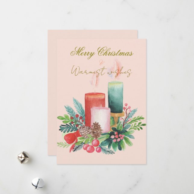 Flat Holiday Card - Watercolour Christmas candles Julkort (Fram/Back In Situ)