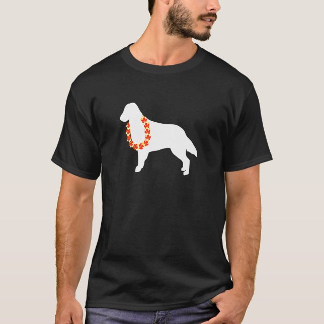 Flat Jackat Retriever Aloha Hawaiian Lei Hund T Shirt (Framsida)