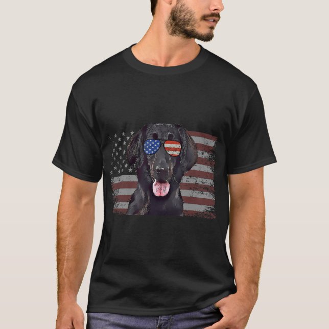 Flat-Jackat Retrievers Hund juli 4:e Retro USA Ame T Shirt (Framsida)