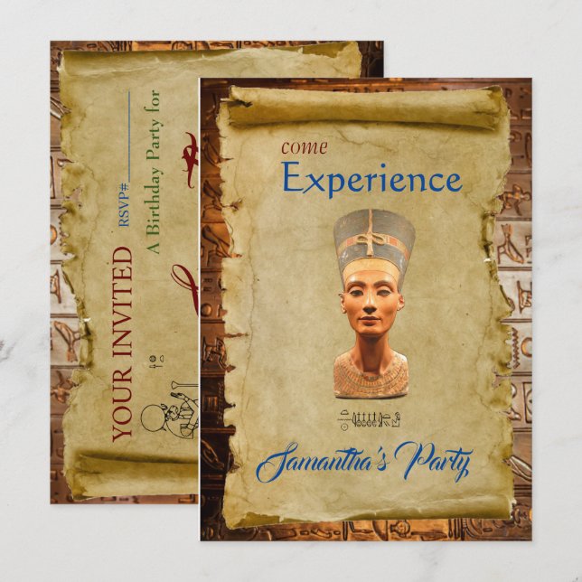 Flat-kort för inbjudan till egyptiska Themparts-de (Fram/baksida)