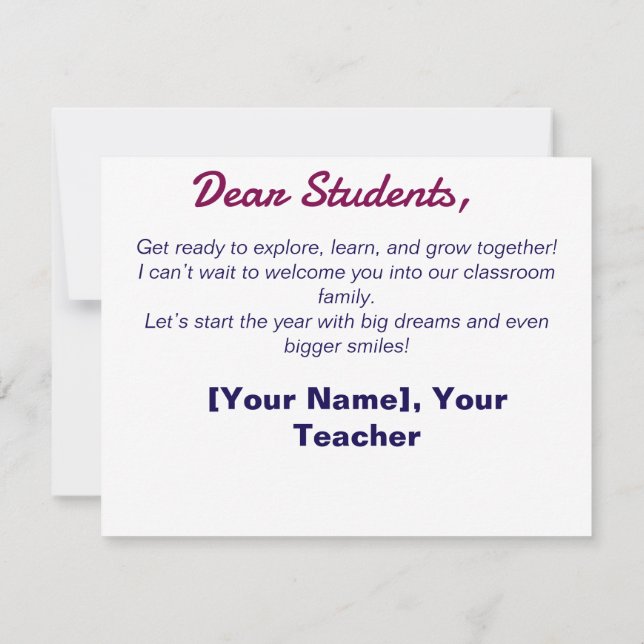 Flat kort i back to school - låt Äventyr börja (Baksida)