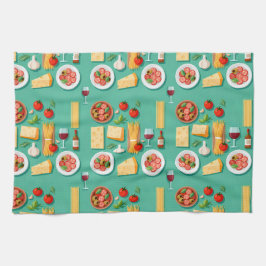 Flat lay pattern of Italian food including wine Kökshandduk