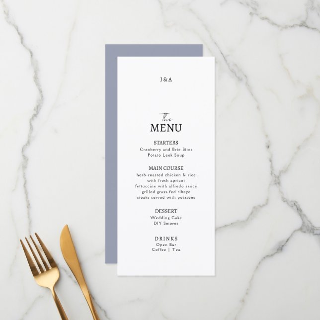 Flat Menu bröllop Minimalist modern. Meny (Fram/Back In Situ)