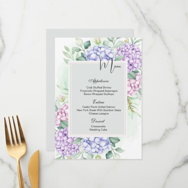 Flat Menu Card-Hydrangeas Meny (Fram/Back In Situ)