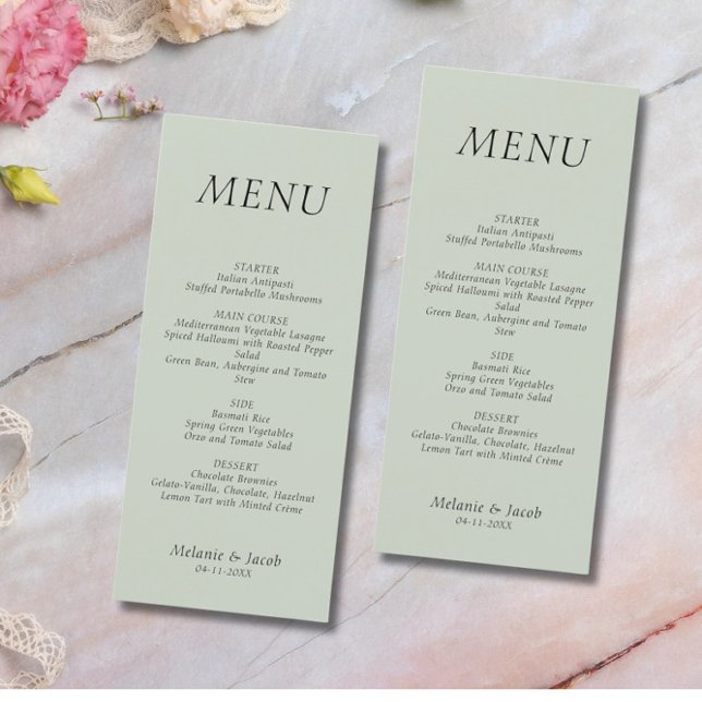 Flat Menu med minimalistisk Grönt Bröllop Meny (Skapare uppladdad)