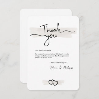 Flat Minimalistic Thank You Card With Hearts Tack Kort