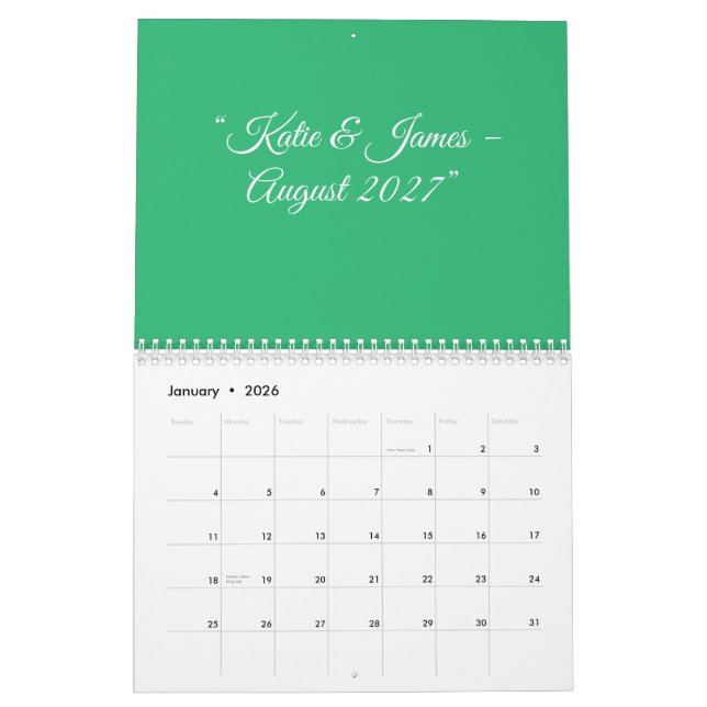 Flat Mint Green Background – Wedding Design Kalender (Jan 2026)