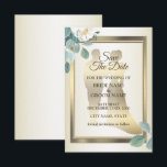 Flat Save The Date Card Spara Datumet<br><div class="desc">Green Leaves Flower Golden Frame Elegant Wedding Save The Date. Unique,  beautiful,  stylish design. Easy to be personalized. Font style,  size and colors can be changed. Matching items available.</div>