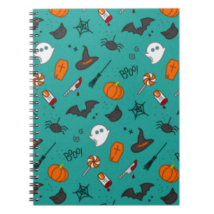 Flat-Stil Halloween Turquise Mönster. Anteckningsbok