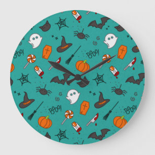 Flat-Stil Halloween Turquise Mönster. Stor Klocka