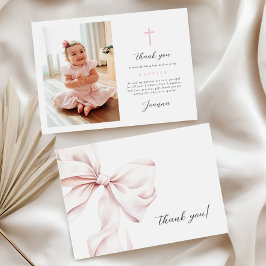 Flat Thank You Card Pink Bow With Photo Tack Kort